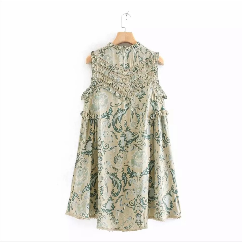 Boho Floral Gypsy Print Tank Ruffle Mini Dress - Picture 3 of 7